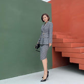 Gray Belted V-Neck Skirt suits - FashionByTeresa